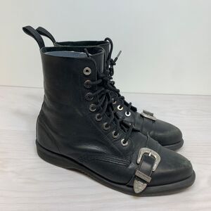 Dr. Martens Ulima Boots Womens Sz 9 Black Leather Lace Up Buckle Toe Moto Biker